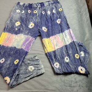 Details Harem Pants Womens Medium Blue Drawstring Bottoms Dot Rayon Comfort Pull